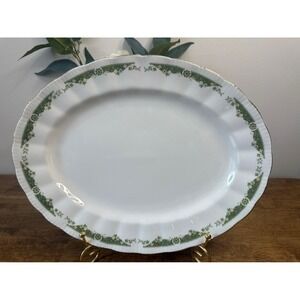 Vintage Paragon Lynwood Green Floral Oval Serving Platter MCM Dining Retro Decor